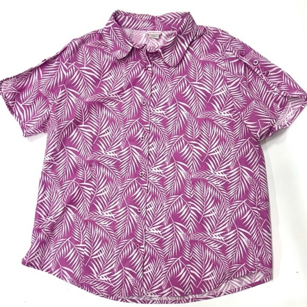 AMERICAN SWEETHEART Purple/Pink & White‎ Leaf Print Retro Vintage Size large